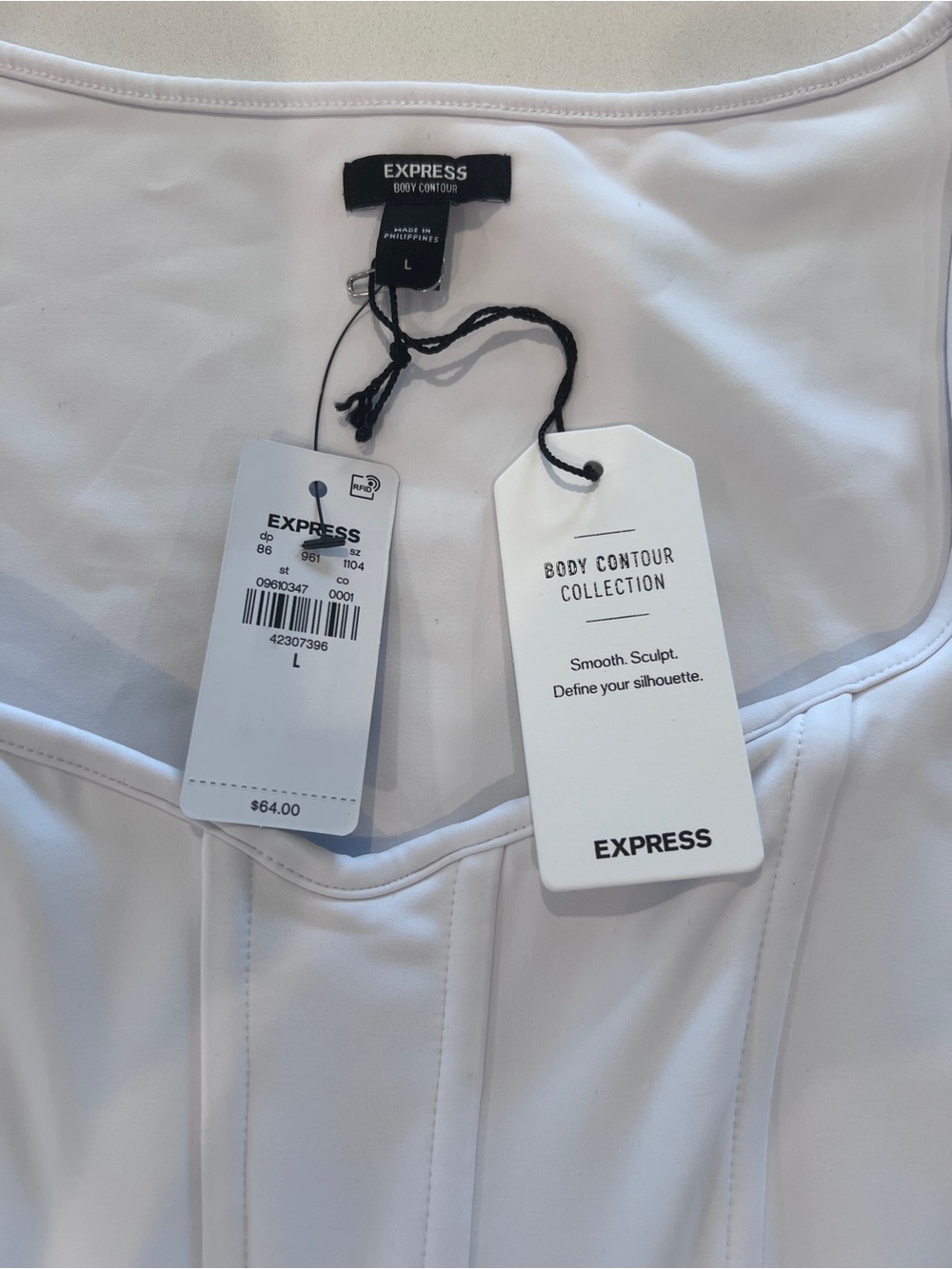 Express Body Contour High Compression Long Sleeve Corset Top White Size L - Picture 2 of 10